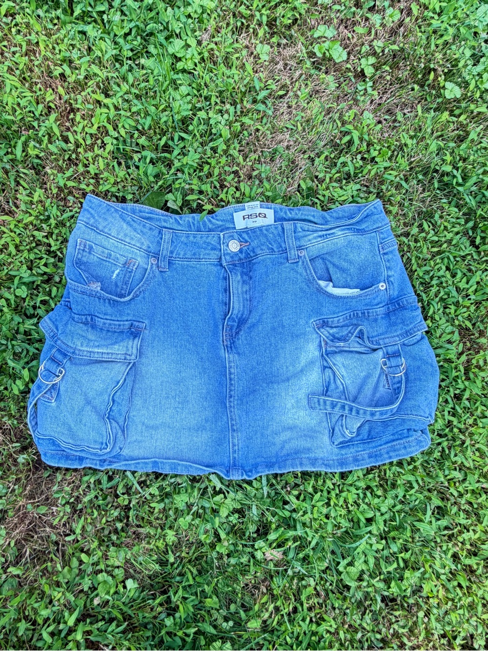 RSQ Light Blue Denim Cargo Mini Skirt